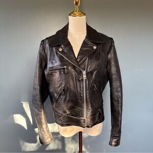 Vintage Sears “The Leather Shop” Black Leather Motorcycle Biker Jacket – Size 12